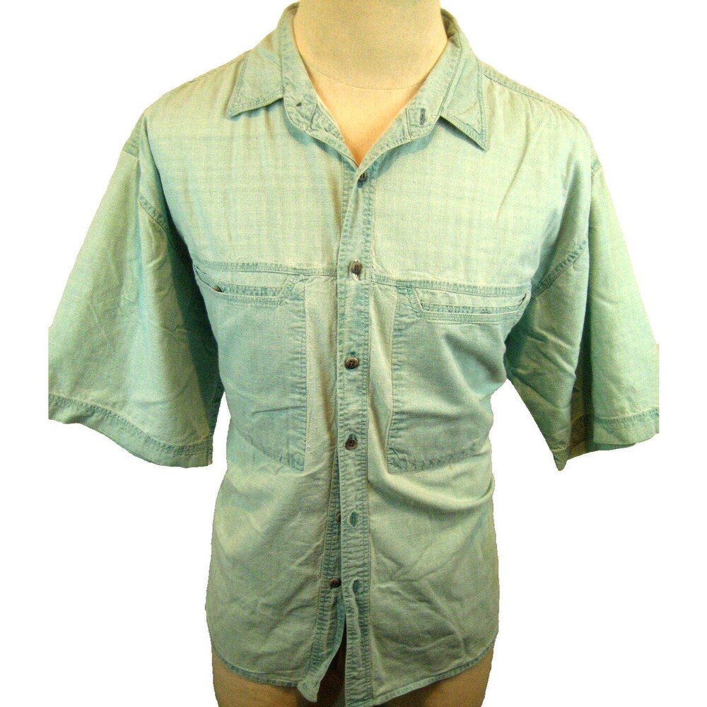 Womens Page One Blue Cotton Denim SS Work Shirt Top Blouse sz XL